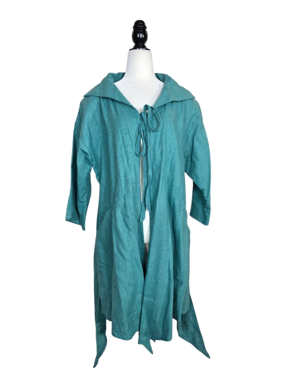 Kaliyana linen Teal Tie-front and  open back Lightweight Cardigan Sweater